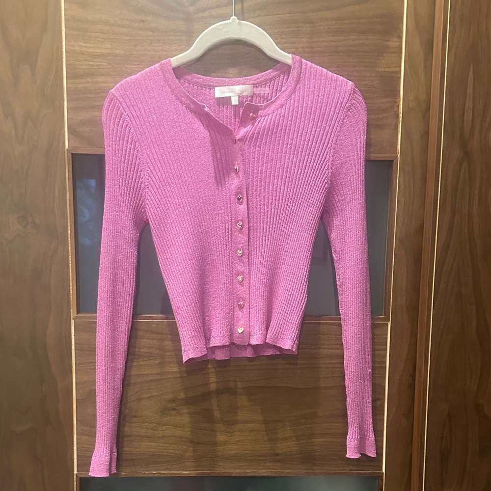 LoveShackFancy Pink Ribbed Cardigan